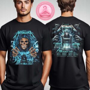 Metallica M72 North America Takeovers Electric Chair Skeleton And Band Lineup Graphic Two Sides Unisex T-Shirt