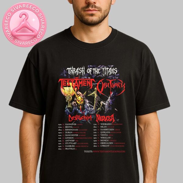 2025 Thrash Of The Titans UK European Tour Concert Dates Headlined By Testament And Obituary Unisex T-Shirt