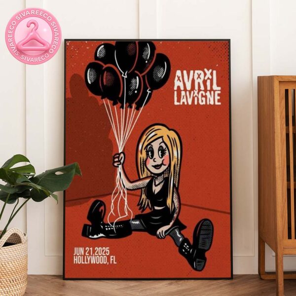 Avril Lavigne Live Show Poster At Hollywood FL On June 21 2025 Featuring Cartoon Girl With Black Balloons Artwork Home Decor Poster Canvas