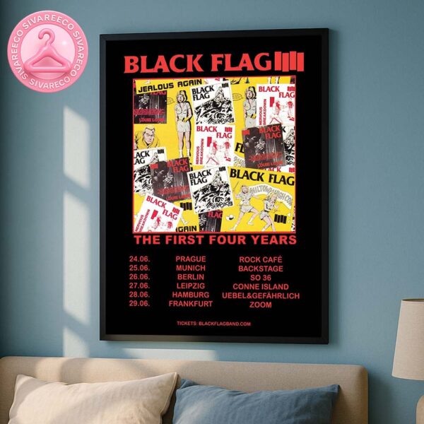 Black Flag At Rock Café In Prague & Across Germany – The First Four Years 2025 Tour Artwork Home Decor Poster Canvas