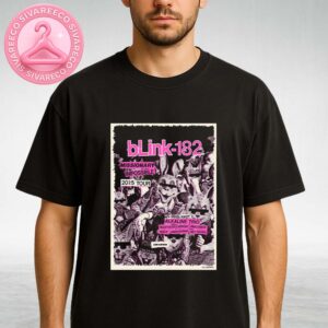 Blink 182 Missionary Impossible 2025 Tour Poster Featuring Pink Punk Collage With Rabbits And Censored Faces Unisex T-Shirt