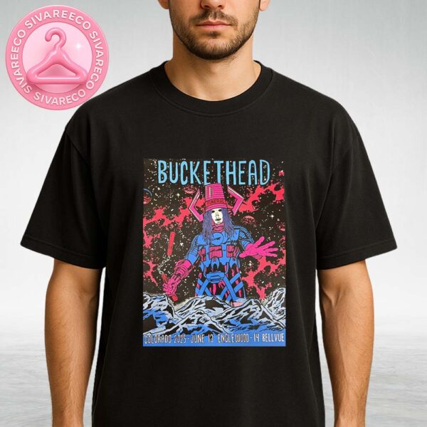 Buckethead Live in Englewood and Bellvue Colorado on June 13 and 14 2025 Sci Fi Poster With Space Warrior Artwork Unisex T-Shirt