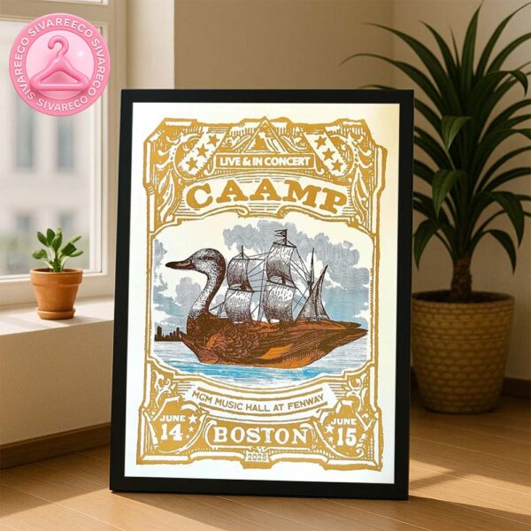 Caamp Live Music Poster At MGM Music Hall At Fenway In Boston MA On June 14 and 15 2025 With Duckboat Sailing Ship Artwork Home Decor Poster Canvas