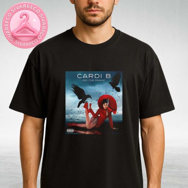 Cardi B Am I The Drama Album Cover Art Featuring Red Dress And Black Ravens On Stormy Sky Background Unisex T-Shirt