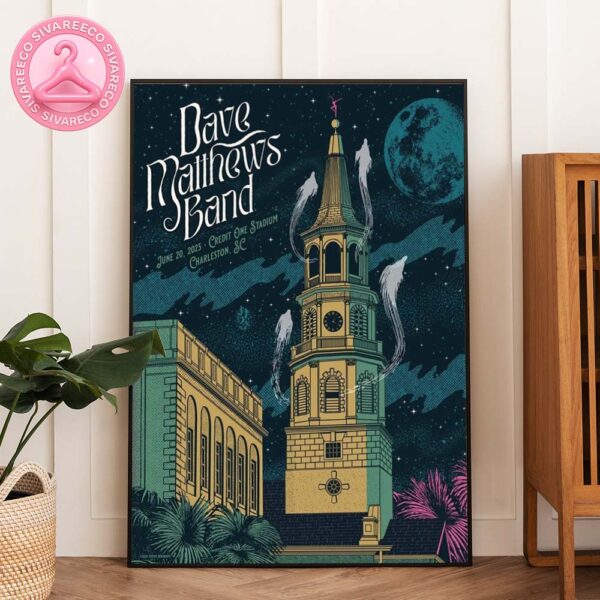 Dave Matthews Band Live At Credit One Stadium In Charleston SC On June 20 2025 With Tower And Moonlight Poster Art Home Decor Poster Canvas