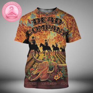 Dead And Company Live Poster At Sphere In Las Vegas NV In 2025 Featuring Skeleton Cowboys At Sunset All Over Print Shirt