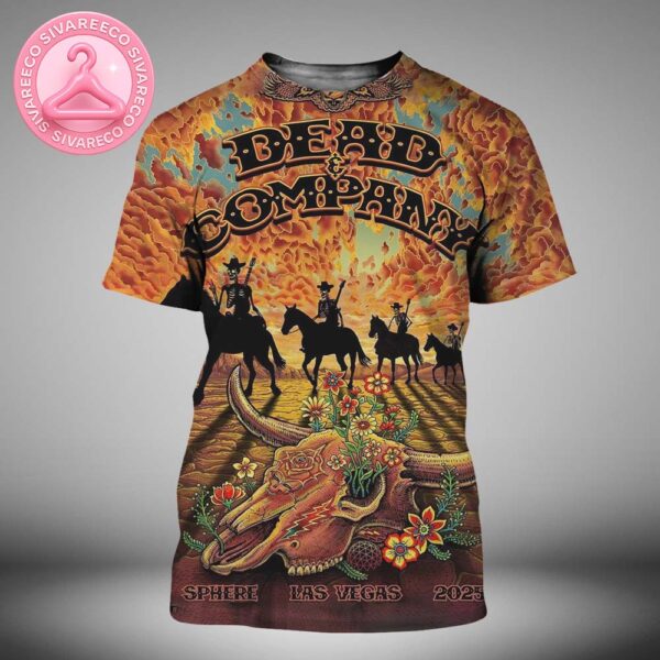 Dead And Company Live Poster At Sphere In Las Vegas NV In 2025 Featuring Skeleton Cowboys At Sunset All Over Print Shirt