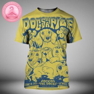 Dogs In A Pile Live Poster At Rocking The Docks In Lewes Delaware On June 19 2025 With Melting Dog Artwork All Over Print Shirt