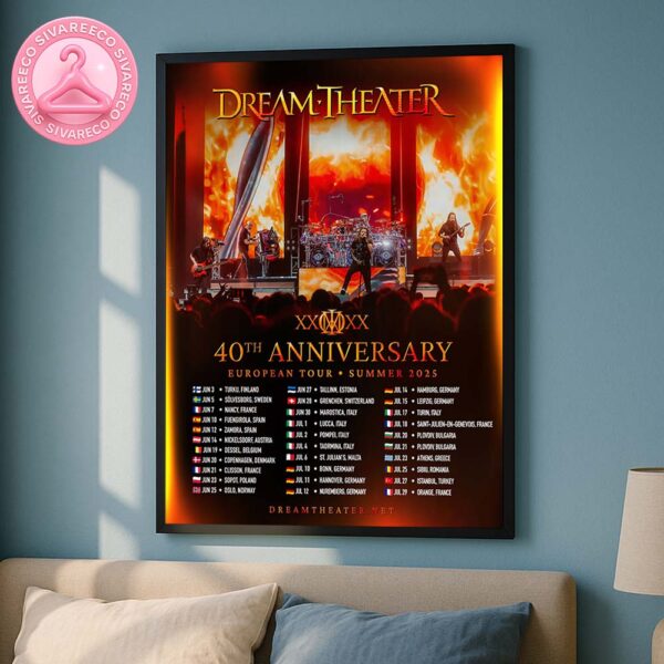 Dream Theater 40th Anniversary European Tour Summer 2025 Dates And Locations Home Decor Poster Canvas
