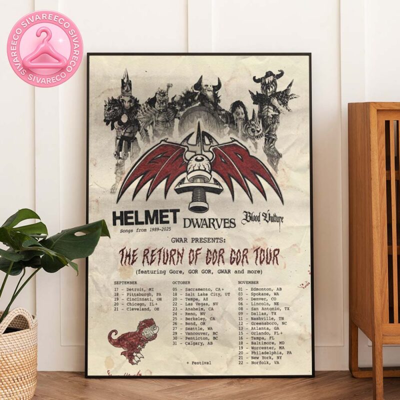 GWAR The Return Of GOR GOR Tour Poster 2025 Featuring Full US And Canada Dates With Helmet Dwarves And Blood Vulture Fantasy Artwork Home Decor Poster Canvas