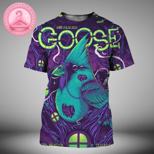 Goose Poster At Jacobs Pavilion In Cleveland Ohio On June 18 And 20 2025 Featuring Cyberpunk Cardinal Bird In Purple Forest All Over Print Shirt