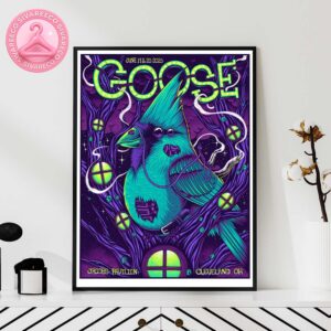 Goose Poster At Jacobs Pavilion In Cleveland Ohio On June 18 And 20 2025 Featuring Cyberpunk Cardinal Bird In Purple Forest Home Decor Poster Canvas