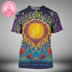 Grateful Dead 60th Anniversary Sixty Year So Far Psychedelic Cosmic Sun And Roses Art Work All Over Print Shirt