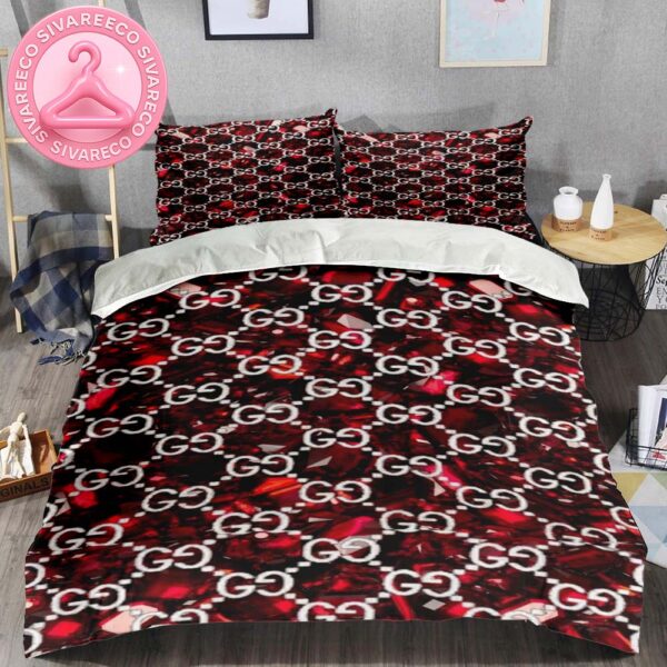 Gucci And Diamond Luxury Brand Monogram Pattern Logo Stripe Duvet Cover Bedding Set