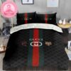 Gucci Luxury Big Logo With The Rolling Stones Music Band Vintage Monogram Background Bedding Set