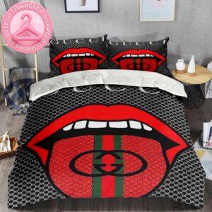 Gucci Luxury Big Logo With The Rolling Stones Music Band Vintage Monogram Background Bedding Set