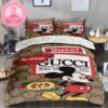 Gucci Luxury Brand Monogram Pattern Black Logo Stripe Duvet Cover Bedding Set