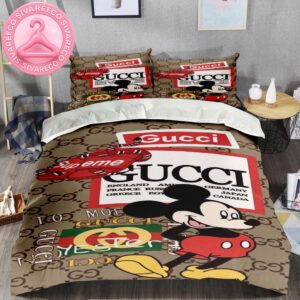 Gucci Luxury Brand Monogram Pattern Collab Logo Stripe Duvet Cover Bedding Set