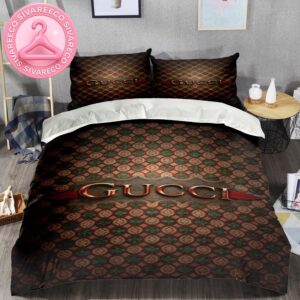 Gucci Signature Logo Vintage Luxury Monogram Background Bedding Set