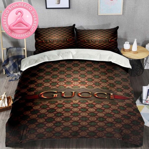 Gucci Signature Logo Vintage Luxury Monogram Background Bedding Set