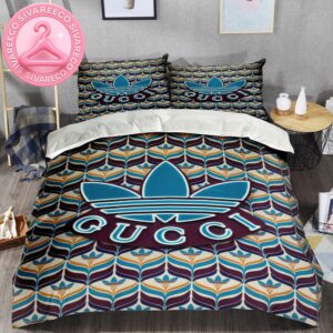 Gucci x Adidas Brand Vintage Monogram Pattern Logo Stripe Duvet Cover Bedding Set