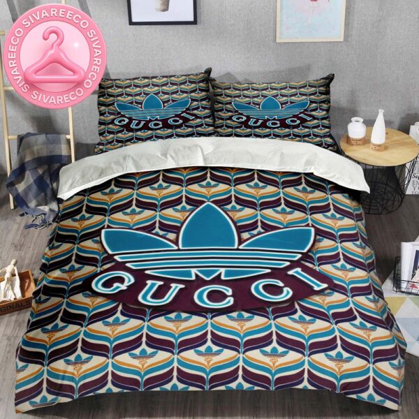 Gucci x Adidas Brand Vintage Monogram Pattern Logo Stripe Duvet Cover Bedding Set