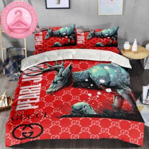 Gucci x Pearl Jam Monogram Pattern Logo Stripe Duvet Cover Bedding Set