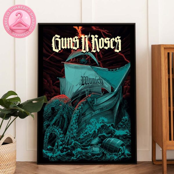 Guns N’ Roses Live Poster At Allianz Arena In Munich Germany June 2025 – Pirate Ship And Kraken Artwork Collectible Home Decor Poster Canvas