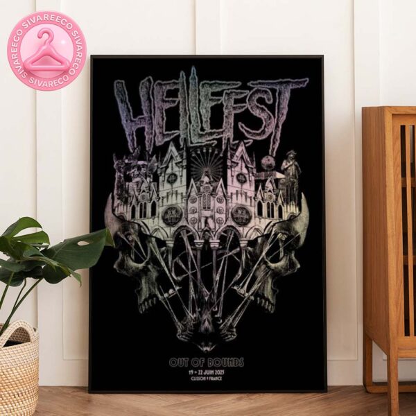 Hellfest Open Air Festival Poster In Clisson France On June 22 2025 Featuring Gothic Castle Built On Skulls And Ferris Wheels Home Decor Poster Canvas