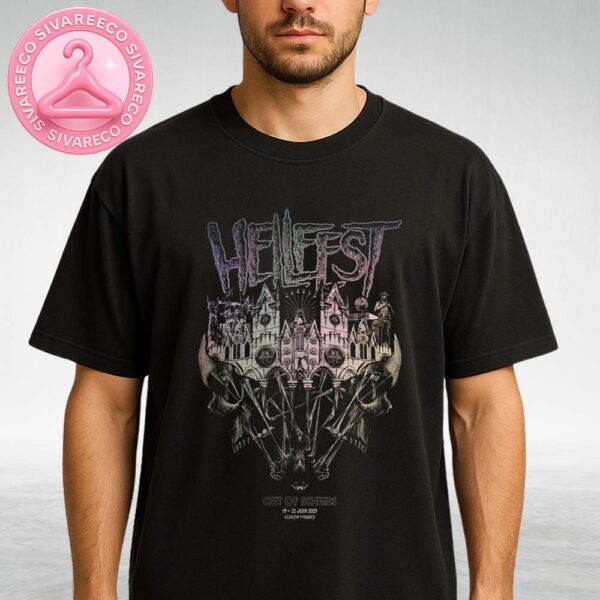 Hellfest Open Air Festival Poster In Clisson France On June 22 2025 Featuring Gothic Castle Built On Skulls And Ferris Wheels Unisex T-Shirt