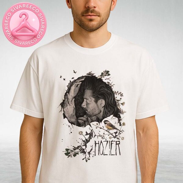 Hozier T Shirt Boston MA June 23 2025 Featuring Botanical Portrait With Bird And Cracked Stone Illustration Unisex T-Shirt