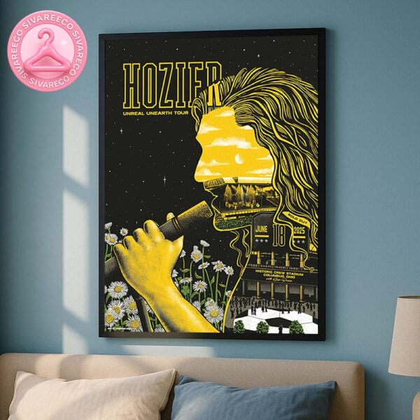 Hozier Unreal Unearth Tour Poster At Historic Crew Stadium In Columbus Ohio On June 18 2025 With Double Exposure Microphone And Silhouette Artwork Home Decor Poster Canvas