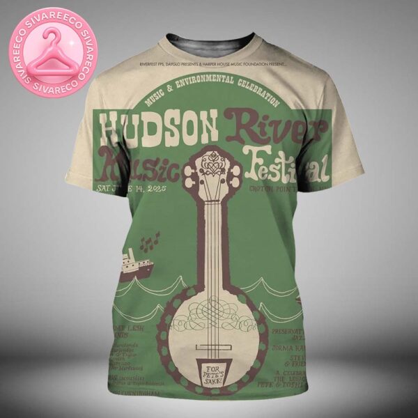 Hudson River Music Festival Music Show Poster For Croton Point Park New York At Hudson River On June 14 2025 Banjo River Boat Environmental Art Work All Over Print Shirt