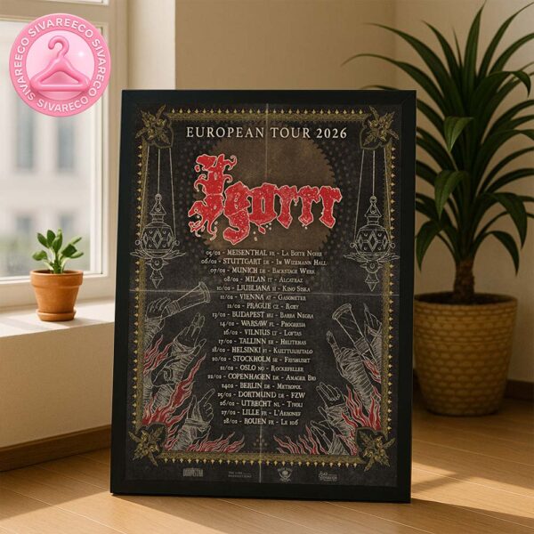 Igorrr European Tour Poster For February 2026 With Gothic Red Lettering And Ritual Hands Artwork Home Decor Poster Canvas