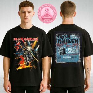 Iron Maiden Run For Your Lives World Tour 2025 United Kingdom Event Tee Tour Dates Biker Eddie Breaks Through The Wall Two Sides Unisex T-Shirt