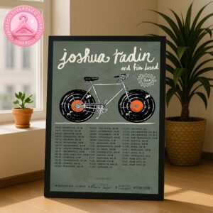 Joshua Radin Official Tour Poster Fall Tour 2025 USA Tour Vintage Bicycle With Vinyl Record Wheels On Green Background Art Work Home Decor Poster Canvas