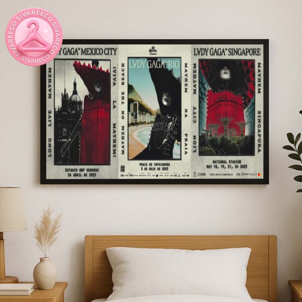 Lady Gaga Music Show Poster For Singapore At National Stadium On May 18 19 21 24 2025 Lady Gaga In Avant-Garde Red Dress With Singapore Marina Bay Sands And National Stadium Home Decor Poster Canvas