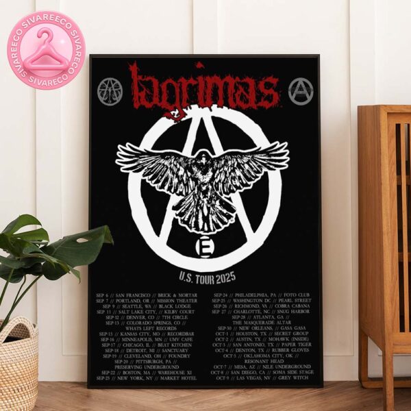 Lagrimas US Tour 2025 Anarcho Hardcore Punk Poster With Raven Artwork Home Decor Poster Canvas