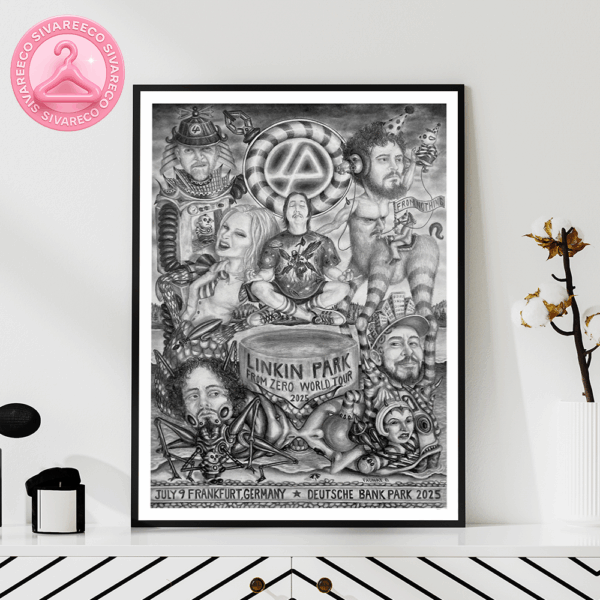 Linkin Park At Deutsche Bank Park In Frankfurt Germany On July 9 2025 From Zero World Tour Surreal Pencil Drawing Artwork Home Decor Poster Canvas