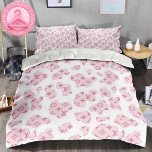 Louis Vuitton Dairy Cow Print Pink Monogram In White Background Bedding Set