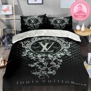 Louis Vuitton LV Big Logo Black Monogram Pattern Bedding Set