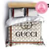 Luxury Gucci Big Logo With Strawberry Cute Monogram Background Bedding Set