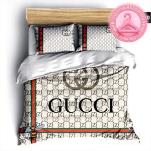 Luxury Gucci Big Logo With Pattern Monogram Background Bedding Set