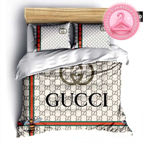 Luxury Gucci Big Logo With Pattern Monogram Background Bedding Set