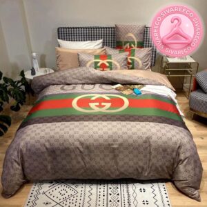 Luxury Gucci Big Logo With Vintage Monogram Background Bedding Set