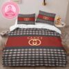 Luxury Gucci Big Logo With Vintage Monogram Background Bedding Set