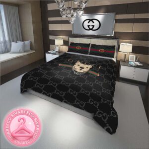 Luxury Gucci Logo With Monogram Dog Background Bedding Set