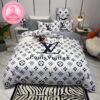 Louis Vuitton x Supreme Teddy Bear With Blue Monogram In White Background Bedding Set