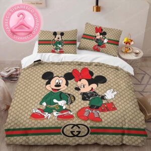 Luxury With Mickey Mouse And Minnie Mouse Vintage Monogram Pattern Background Bedding Set