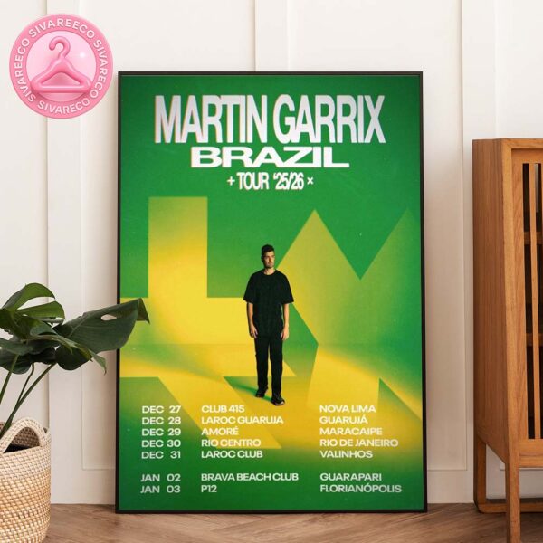 Martin Garrix Brazil Tour 2025–2026 Poster With Green Yellow Graphic Artwork Home Decor Poster Canvas